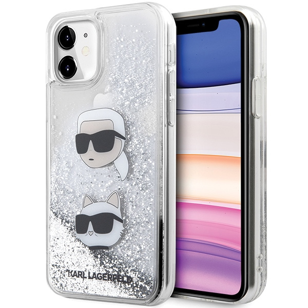 Karl Lagerfeld KLHCN61LDHKCNS iPhone 11 / Xr 6,1" argento/argento durocase Liquid Glitter Karl &amp; Choupette Heads