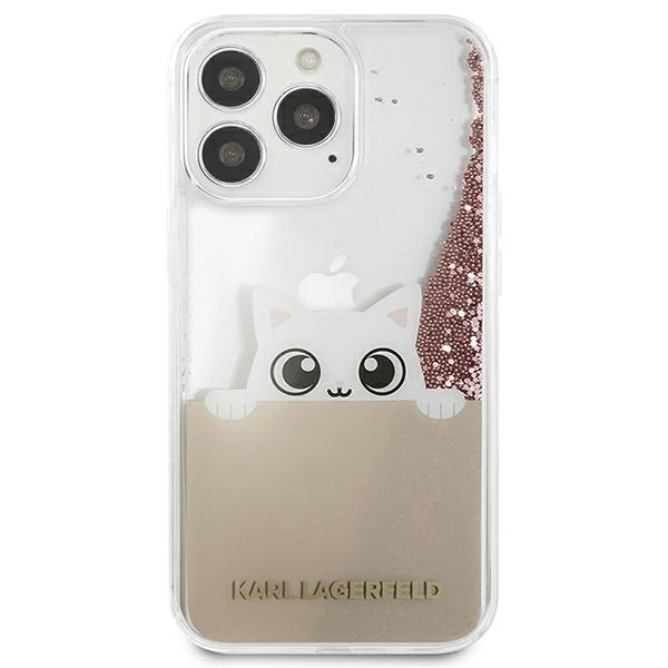 Hülle KARL LAGERFELD Apple iPhone 13 Pro Max Peek A Boo Liquid Glitter Rosa Hartcase