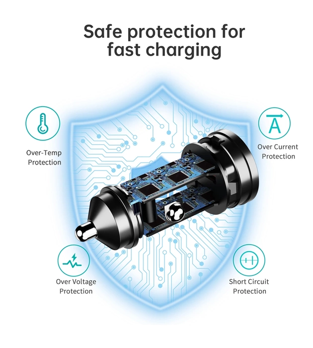 Choetech TC0014 USB-C USB-A PD 60W chargeur de voiture avec rétroéclairage LED - noir