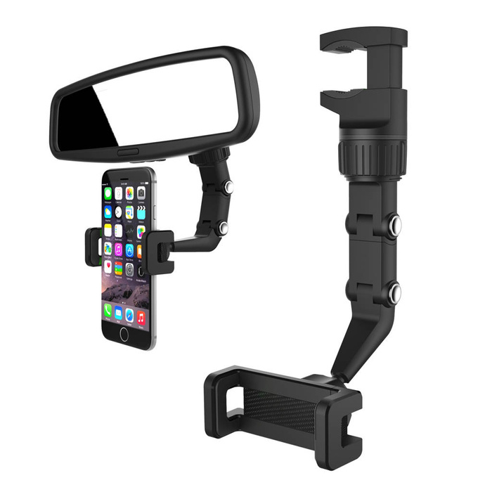 Porta specchietto retrovisore auto regolabile per smartphone nero