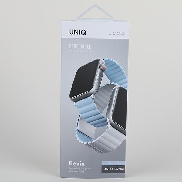UNIQ armband Revix Apple Watch Serie 4/5/6/7/8/SE/SE2/Ultra 42/44/45mm. Reversible Magnetic weiß-blau/weiß-blau