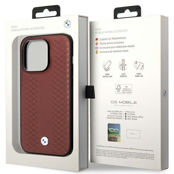 Funda BMW BMHCP14X22RFGR iPhone 14 Pro Max 6.7" burdeos/burdeos Piel con diseño de diamantes