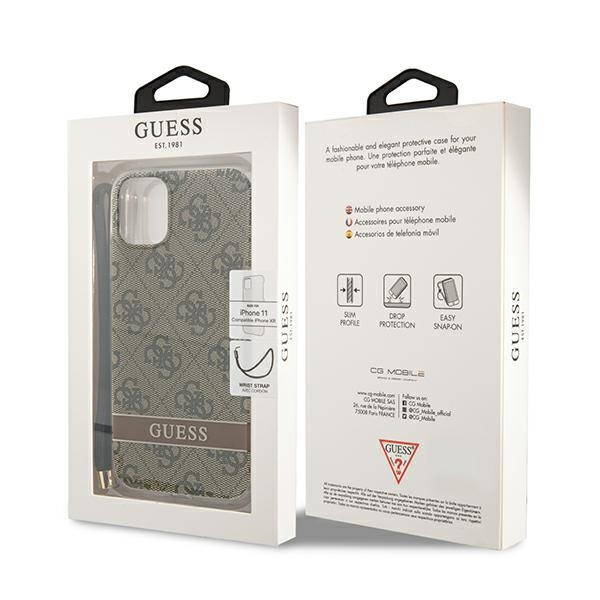 Hülle GUESS Apple iPhone 11 4G Print Strap Braun Hartcase
