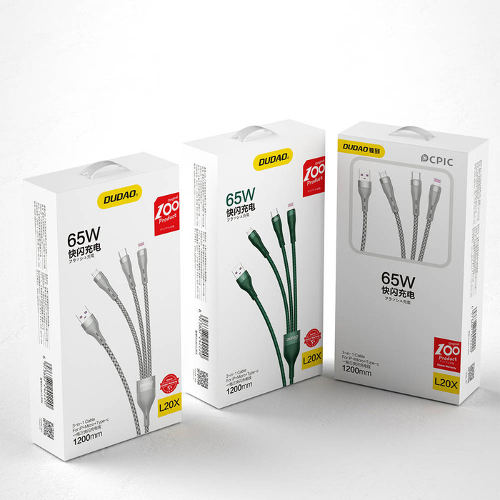 Cavo USB Dudao 3in1 - Lightning / microUSB / USB tipo C 65W 1,2m grigio (L20X)
