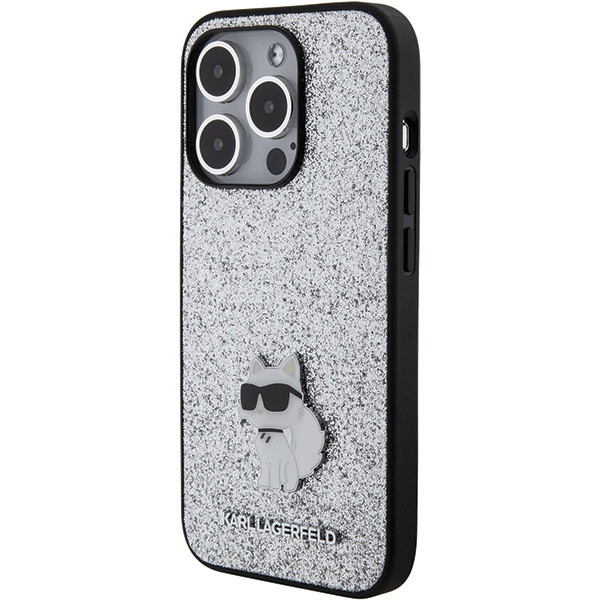 Karl Lagerfeld KLHCP15LGCNPSG iPhone 15 Pro 6.1" silber/silber hartcase Fest Glitter Choupette Logo Metall Pin