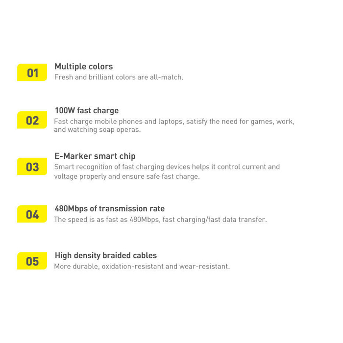 Câble de Données de Charge Rapide Baseus Dynamic Series Type-C vers Type-C 100W 2m Gris Ardoise