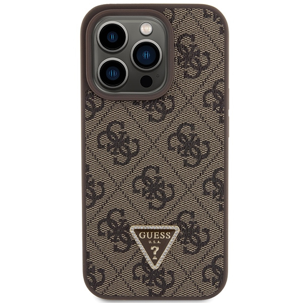 Guess GUHCP15XP4TDPW iPhone 15 Pro Max 6,7" marrone/marrone durocase Pelle 4G Triangolo Strass