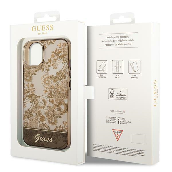 Hülle GUESS Apple iPhone 14 Plus Porzellan Kollektion Braun Hartcase