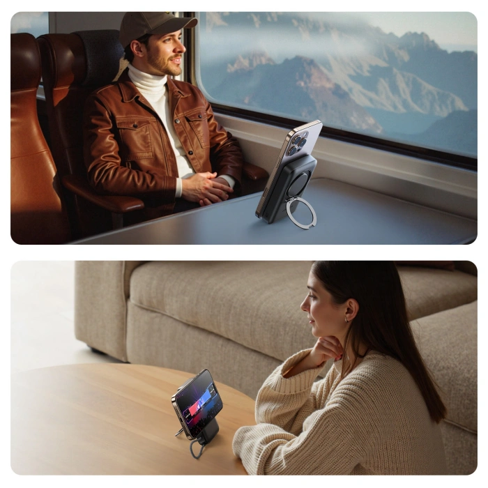 Powerbank Joyroom JR-PBM02 22,5W 10000mAh 3w1 indukcyjny magnetyczny kompatybilny z MagSafe z wbudowanym kablem - czarny