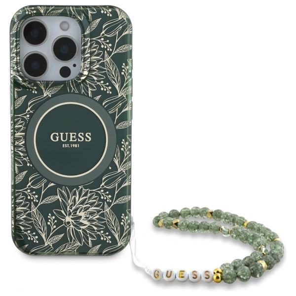 Guess GUHMP16XHCPOFPA iPhone 16 Pro Max   6.9" zielony/green hardcase IML Flowers Allover Electro With Pearl Strap MagSafe