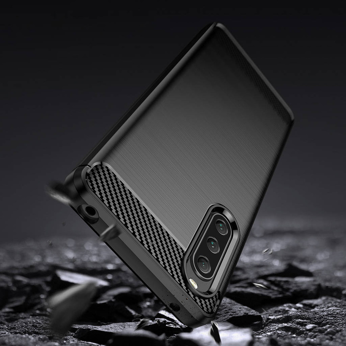Carbon Case Cover für Sony Xperia 10 V flexible Silikon-Carbon-Hülle schwarz