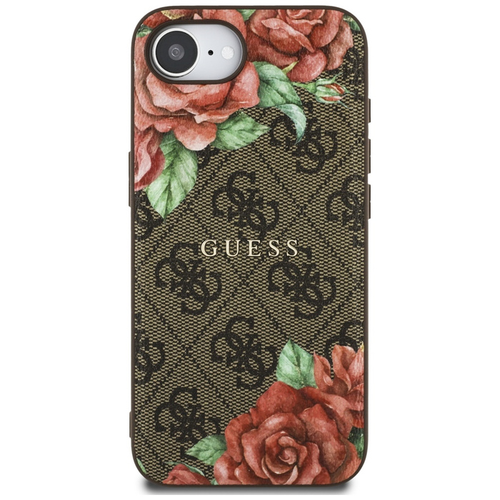 Etui Guess 4G Flowers Print MagSafe do   iPhone 16e brązowy