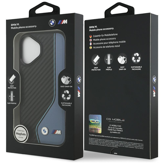 Etui BMW M Carbon Logo MagSafe do iPhone 17 niebieski