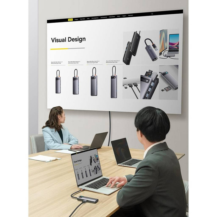 Dokovací stanice Baseus Metal Gleam Series 6 v 1 HUB USB typu C – 3 x USB 3.2 Gen.1 / 1 x napájení / 1 x čtečka karet SD / 1 x čtečka karet TF šedá (WKWG030213)
