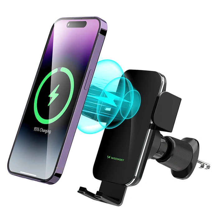 Uchwyt samochodowy Wozinsky WEDZ-3Y8S zaciskowy z ładowarką indukcyjną 15W do telefonu na kratkę nawiewu - czarny