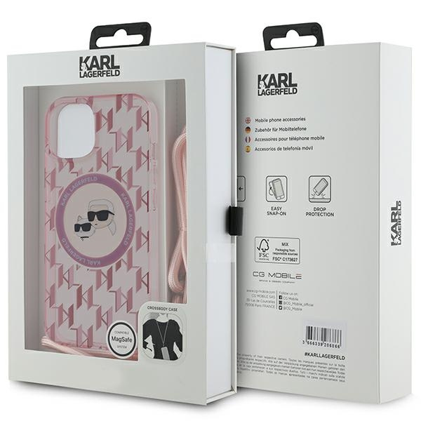 Etui Karl Lagerfeld KLHMP15SHCKCKLCP iPhone 15 / 14 / 13  6.1" różowy/pink hardcase IML Crossbody Monogram Karl & Choupette Head MagSafe