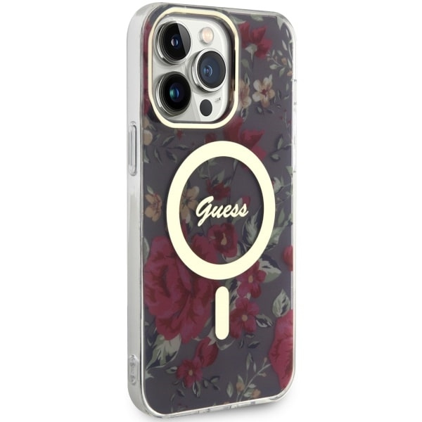 Hülle Guess GUHMP14XHCFWSA iPhone 14 Pro Max 6,7" grün/khaki hartcase Flower MagSafe Case