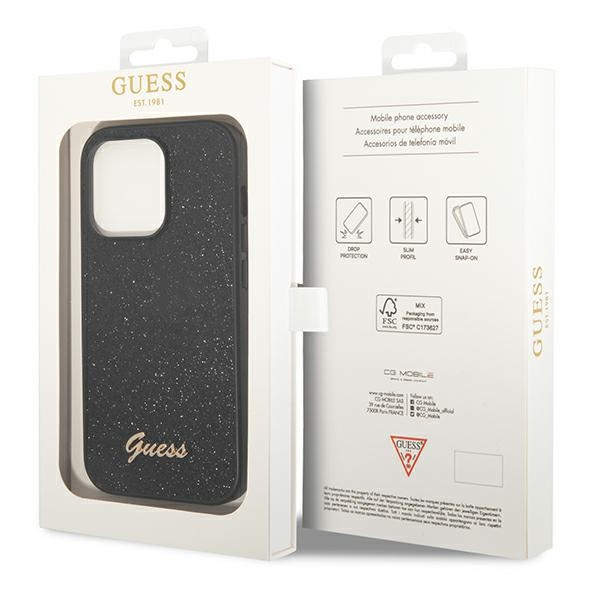 Case Guess iPhone 14 Pro 6.1" black/black hard case Glitter Script