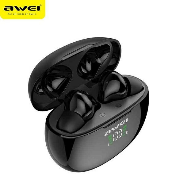 Headphones AWEI Bluetooth 5.0 Wireless T15P TWS Docking Station Black