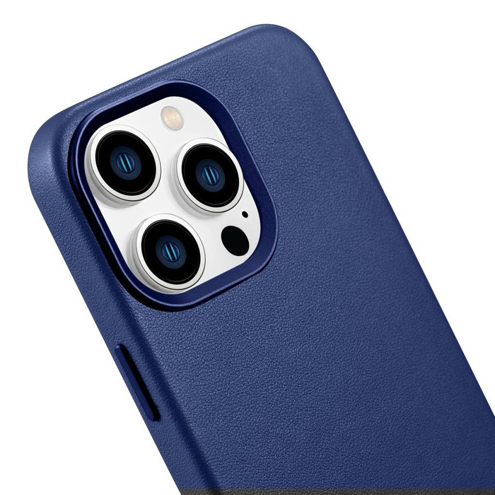 iCarer Case Leather Housse en cuir véritable pour iPhone 14 Pro Bleu (WMI14220706-BU) (Compatible MagSafe)