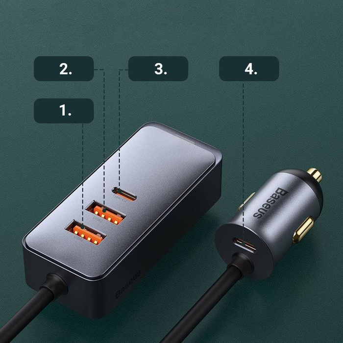 Baseus Share Together 2x USB / 2x USB Type C car charger 120W PPS Quick Charge Power Delivery gray (CCBT-A0G)