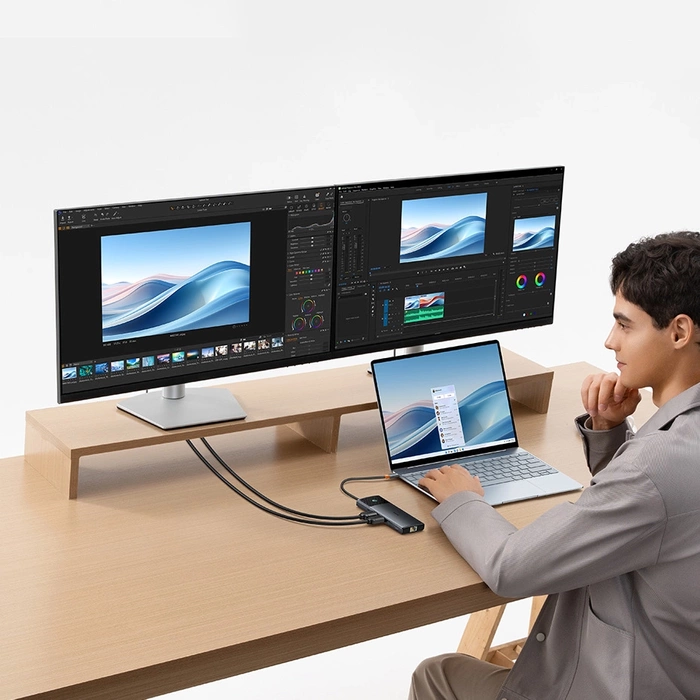 HUB 10in1 Baseus Metal Gleam Series USB-C zu USB-C PD / USB-C / 3x USB-A / 2x HDMI / RJ-45 / SD / TF - Schwarz