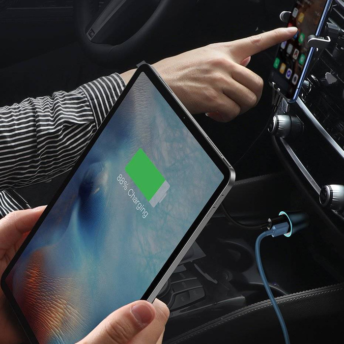 Baseus Golden Contactor Pro quick car charger USB Type C / USB 40 W Power Delivery 3.0 Quick Charge 4+ SCP FCP AFC + USB Typ C - Lightning cable gray (TZCCJD-B0G)