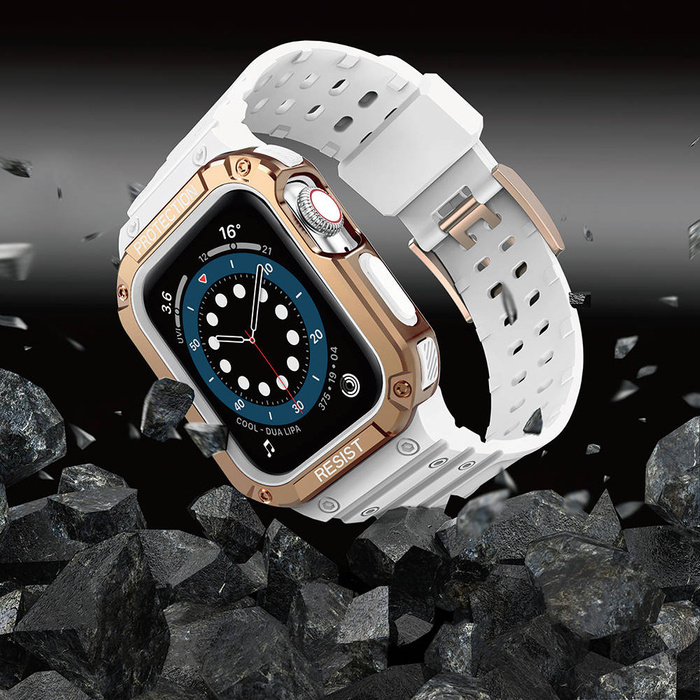 Protect Strap Band Band mit Etui für Uhr 7/6/5/4/3/2 / SE (41/40 / 38mm) Gehäuse Gepanzerte Uhrenabdeckung Weiß