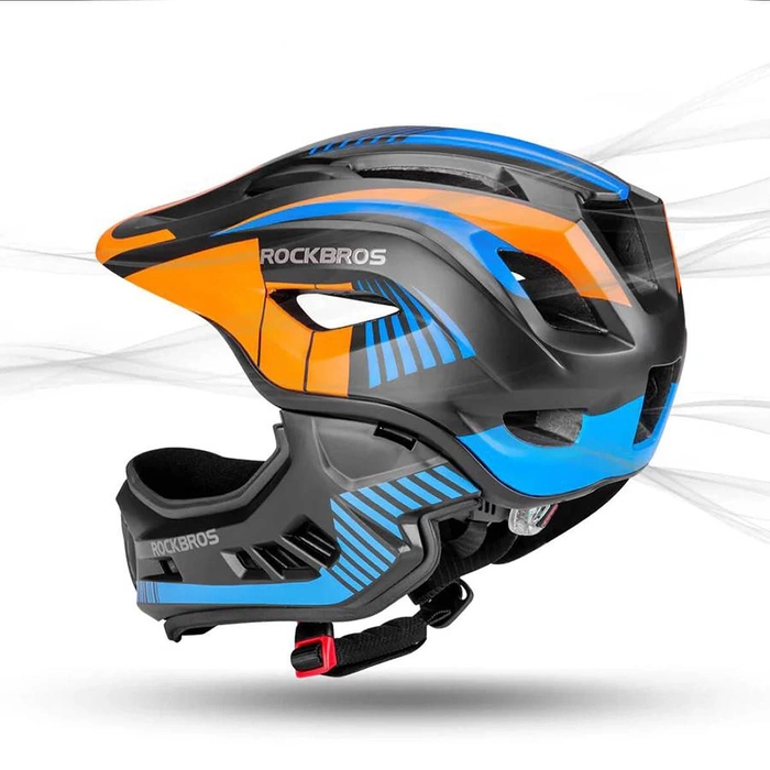 [B WARE] Kinderfahrradhelm mit abnehmbarem Visier Rockbros TT-32SOBL-M Größe M - Schwarz und Orange