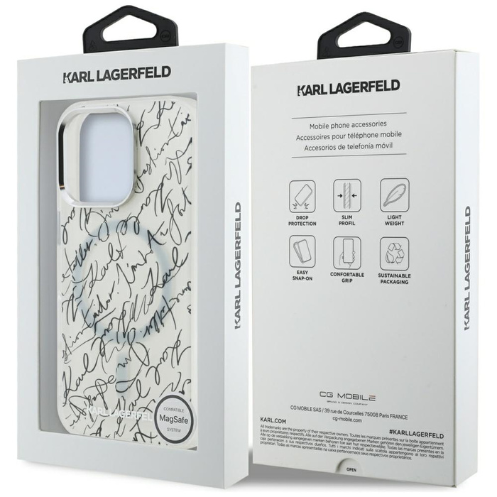 Etui Karl Lagerfeld IML Karl Script      Pattern MagSafe do iPhone 16 Pro Max biały