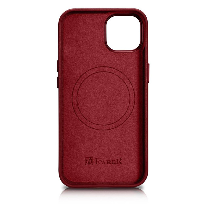 iCarer Case Leather Housse en cuir véritable pour iPhone 14 rouge (WMI14220705-RD) (Compatible MagSafe)