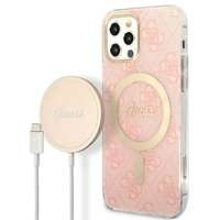 Kit Cover Guess Case+ Caricabatterie iPhone 12/12 Pro rosa/rosa rigido case 4G Print MagSafe