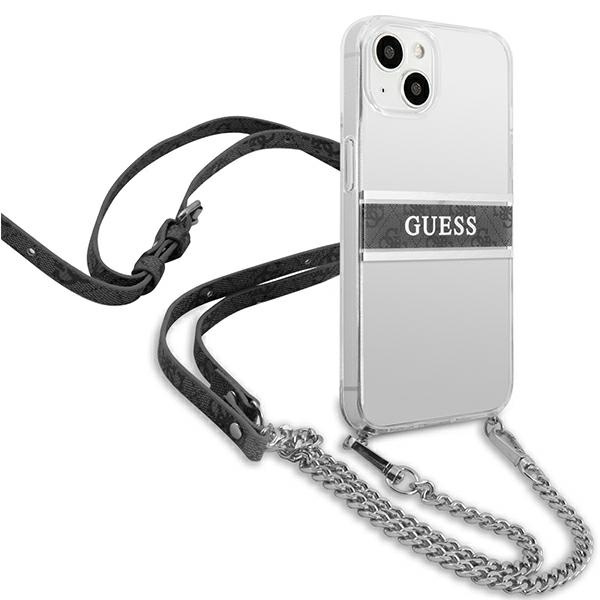 Funda GUESS Apple iPhone 13 Mini 4G Correa gris Cadena de plata Estuche rígido transparente