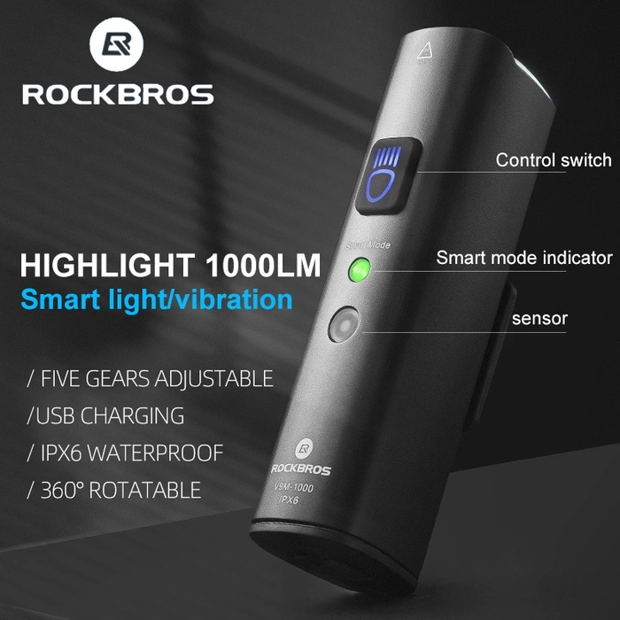 Luce anteriore per bicicletta Rockbros V9M-1000 1000lm - nera