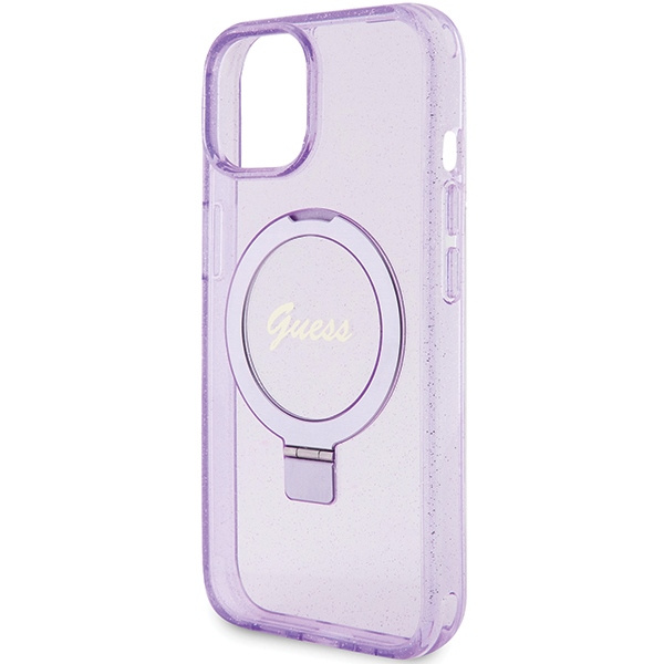 Etui Guess GUHMP15SHRSGSU iPhone 15 6.1" fioletowy/purple hardcase Ring Stand Script Glitter MagSafe Case