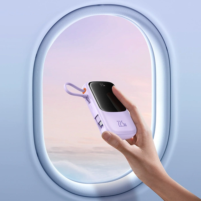 Powerbank Baseus Qpow Pro+ 10000mAh 22.5W z wbudowanym kablem USB-C z wyświetlaczem - fioletowy