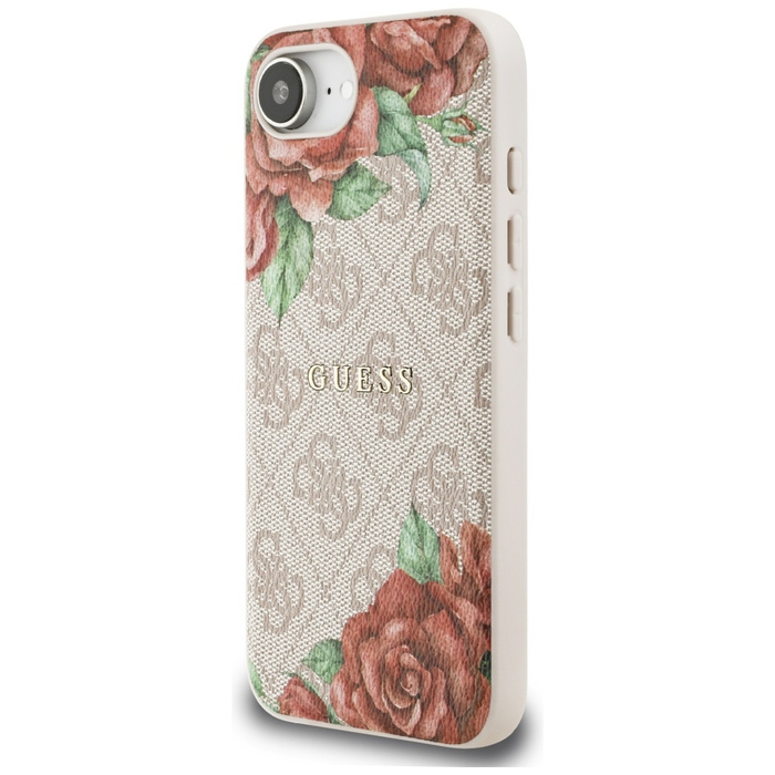 Etui Guess 4G Flowers Print MagSafe do   iPhone 16e różowy