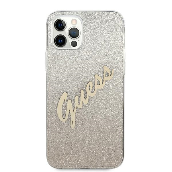 Case GUESS Apple iPhone 12 12 Pro Glitter Gradient Script Gold Hardcase