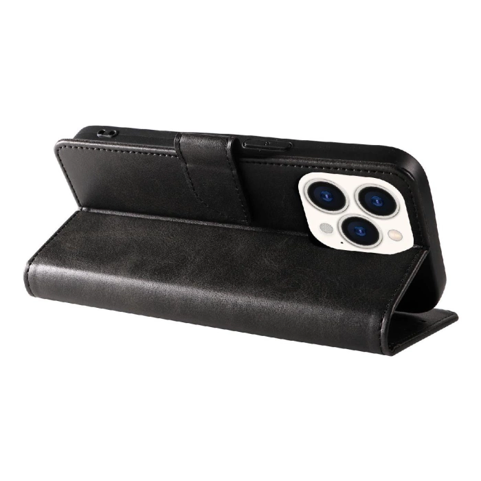 Leather Book Case für iPhone 16 Pro – Schwarz