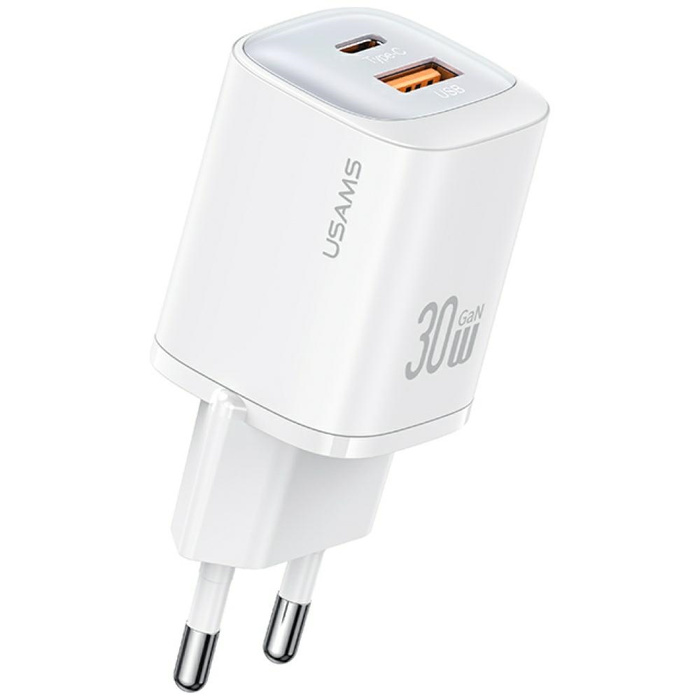 USAMS Ład. siec. CC254 30W GaN USB-C/USB-A Fast Charging HC Series biały/white CC254TC02
