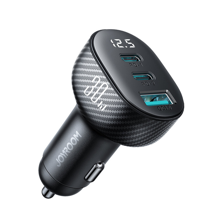 Joyroom JR-CCD04 30W 2x USB-C USB-A nabíječka do auta s displejem - černá