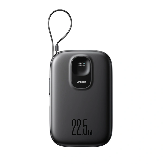 Powerbank Joyroom JR-PBF18 22.5W 10000mAh z wbudowanym kablem Lightning + kabel USB-C 0.25 cm  - czarny