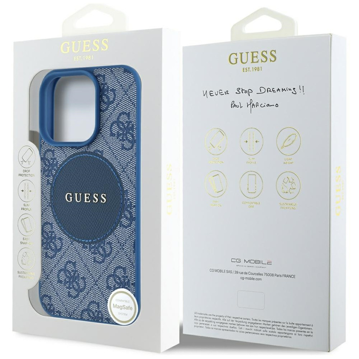 Etui Guess 4G Circle Classic Logo        MagSafe do iPhone 16 Pro Max niebieski