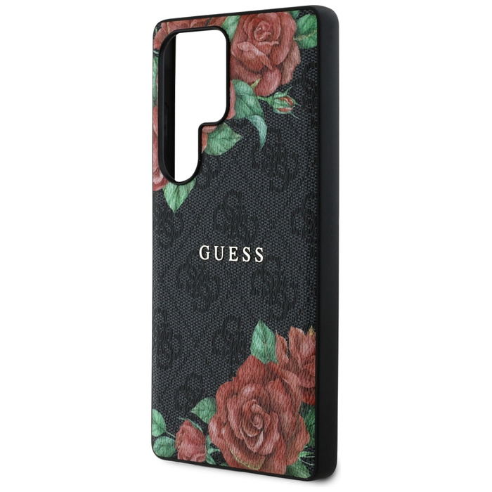 Etui Guess Leather 4G Flowers Print       Metal Classic Logo MagSafe Samsung Galaxy S25 Ultra czarny