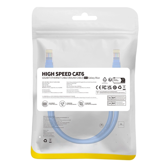 Round Cable Baseus Ethernet RJ45, Cat.6, 0,5m (blue)