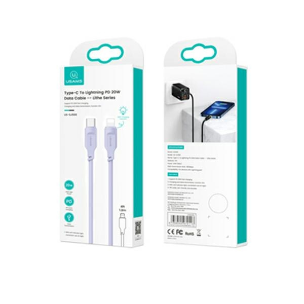 USAMS Kabel USB-C na Lightning PD Rychlé nabíjení 1,2 m 20W Lithe Series fialová/fialová SJ566USB03 (US-SJ566)