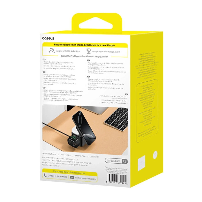 Baseus MagPro 3in1 25W MagSafe kompatibles induktives Ladegerät für Telefon und Smartwatch - Schwarz