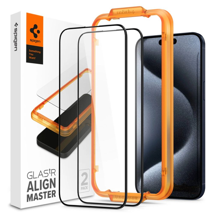 Tempered Glass Spigen Alm Glas Fc 2er-Pack iPhone 15 Pro Schwarz