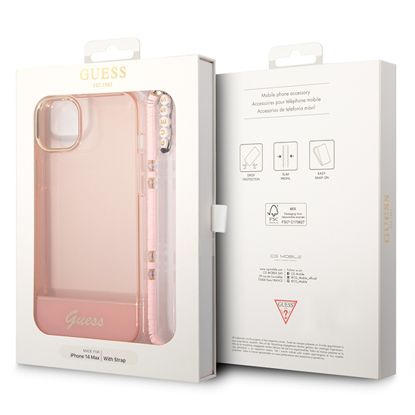 Hülle GUESS Apple iPhone 14 Plus Transluzentes Perlenband Rosa Hartcase