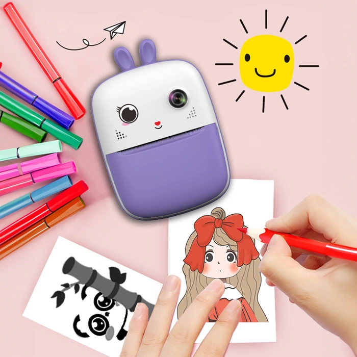 Mini-Thermodrucker für Kinder mit Kamera und Camcorder – lila